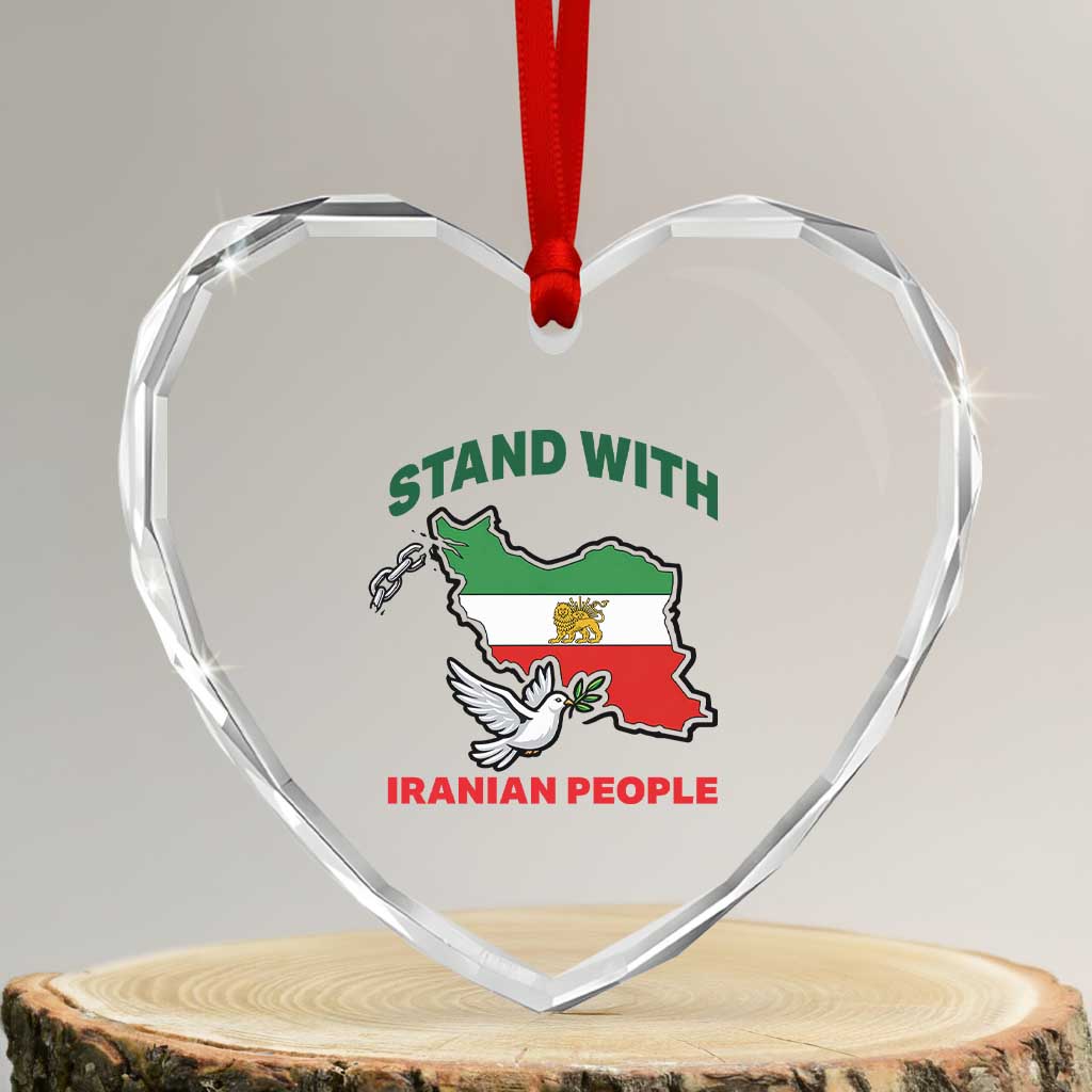 Stand With Iranian People Peace Dove Heart Crystal Glass Ornament Iran Map Flag Freedom Human Rights Support TS02 Transparent Glass 3'' Heart Print Your Wear