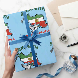 Stand With Iranian People Peace Dove Wrapping Paper Roll Iran Map Flag Freedom Human Rights Support TS02 Light Blue Print Your Wear