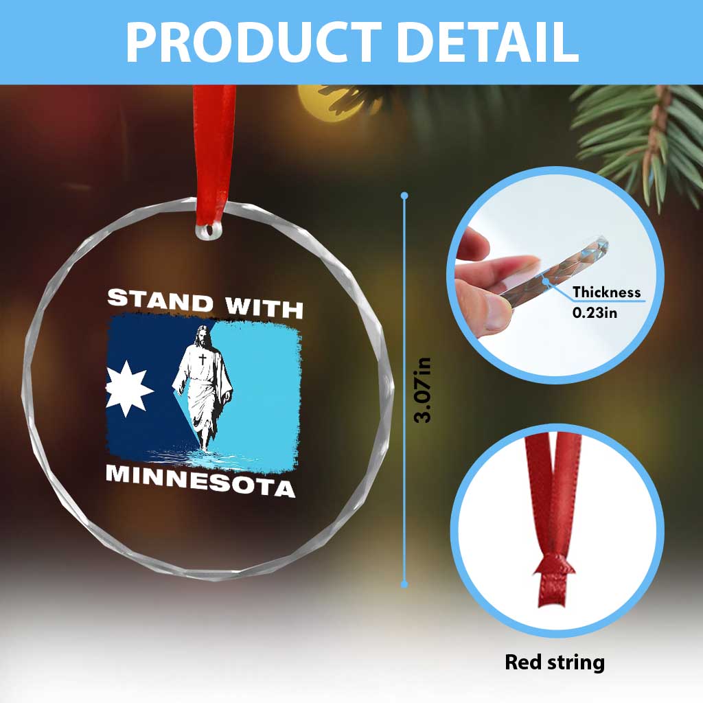 Stand with Minnesota Crystal Glass Ornament Christian Jesus Minnesota Strong Subtle Anti ICE TS14 Print Your Wear