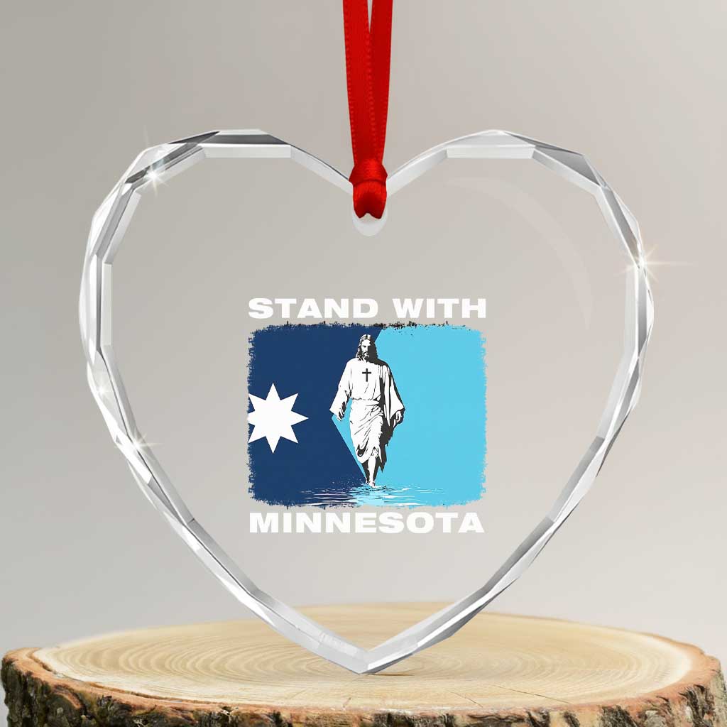 Stand with Minnesota Heart Crystal Glass Ornament Christian Jesus Minnesota Strong Subtle Anti ICE TS14 Transparent Glass 3'' Heart Print Your Wear