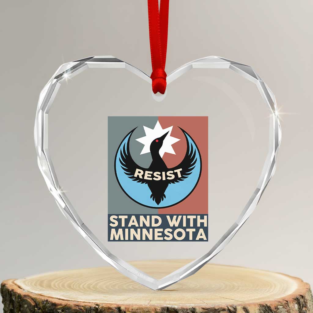 Stand With Minnesota Heart Crystal Glass Ornament Common Loon Pride Support TS12 Transparent Glass 3'' Heart Print Your Wear