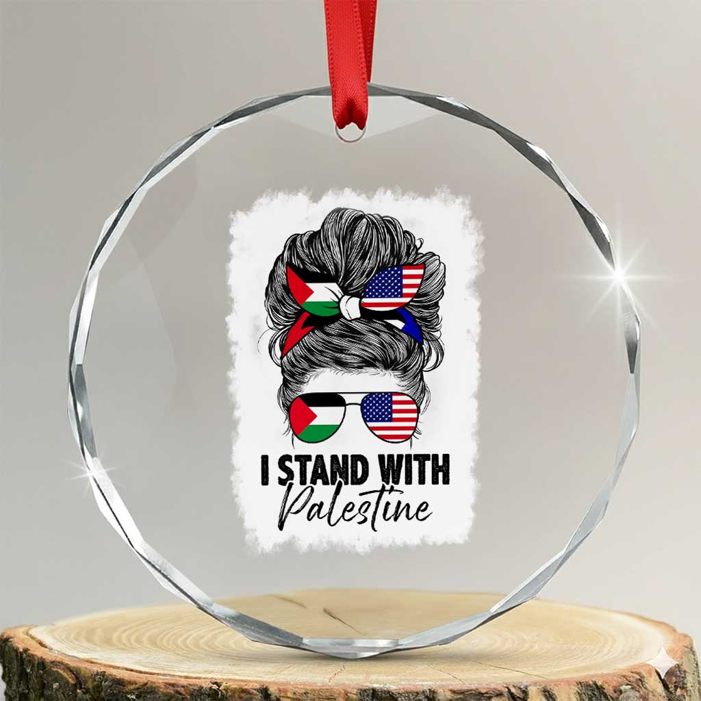 Stand With Palestine Crystal Glass Ornament Messy Bun Gaza Palestinian Flag TS10 Transparent Glass 3'' Circle Print Your Wear