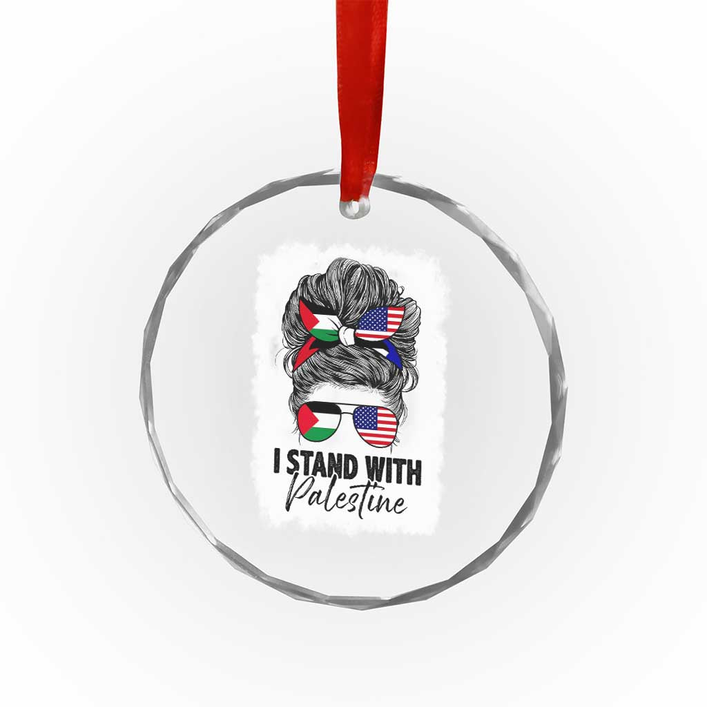 Stand With Palestine Crystal Glass Ornament Messy Bun Gaza Palestinian Flag TS10 Transparent Glass 3'' Circle Print Your Wear