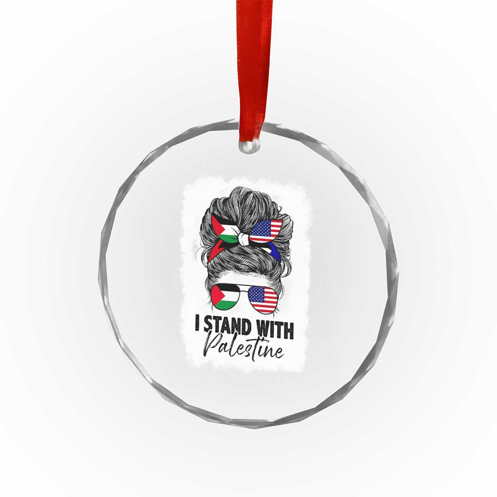 Stand With Palestine Crystal Glass Ornament Messy Bun Gaza Palestinian Flag TS10 Print Your Wear