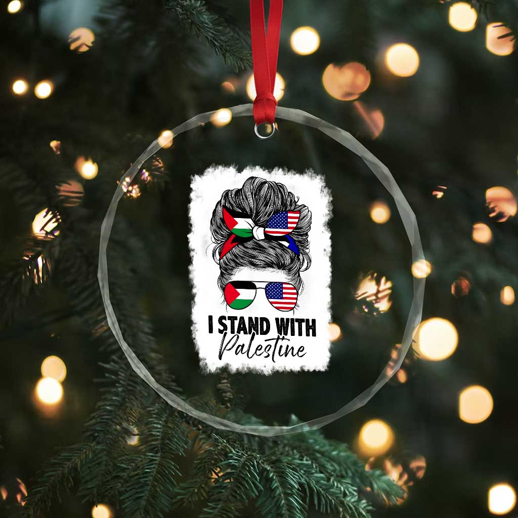 Stand With Palestine Crystal Glass Ornament Messy Bun Gaza Palestinian Flag TS10 Print Your Wear