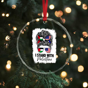 Stand With Palestine Crystal Glass Ornament Messy Bun Gaza Palestinian Flag TS10 Print Your Wear