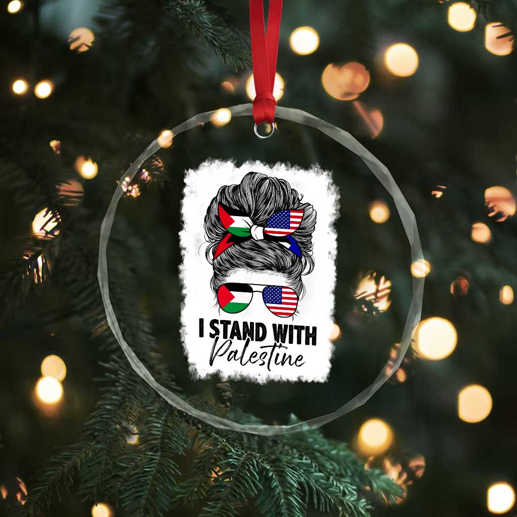 Stand With Palestine Crystal Glass Ornament Messy Bun Gaza Palestinian Flag TS10 Print Your Wear