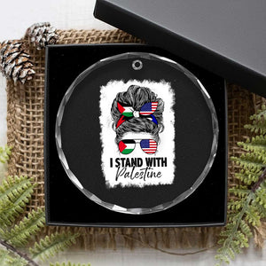 Stand With Palestine Crystal Glass Ornament Messy Bun Gaza Palestinian Flag TS10 Print Your Wear