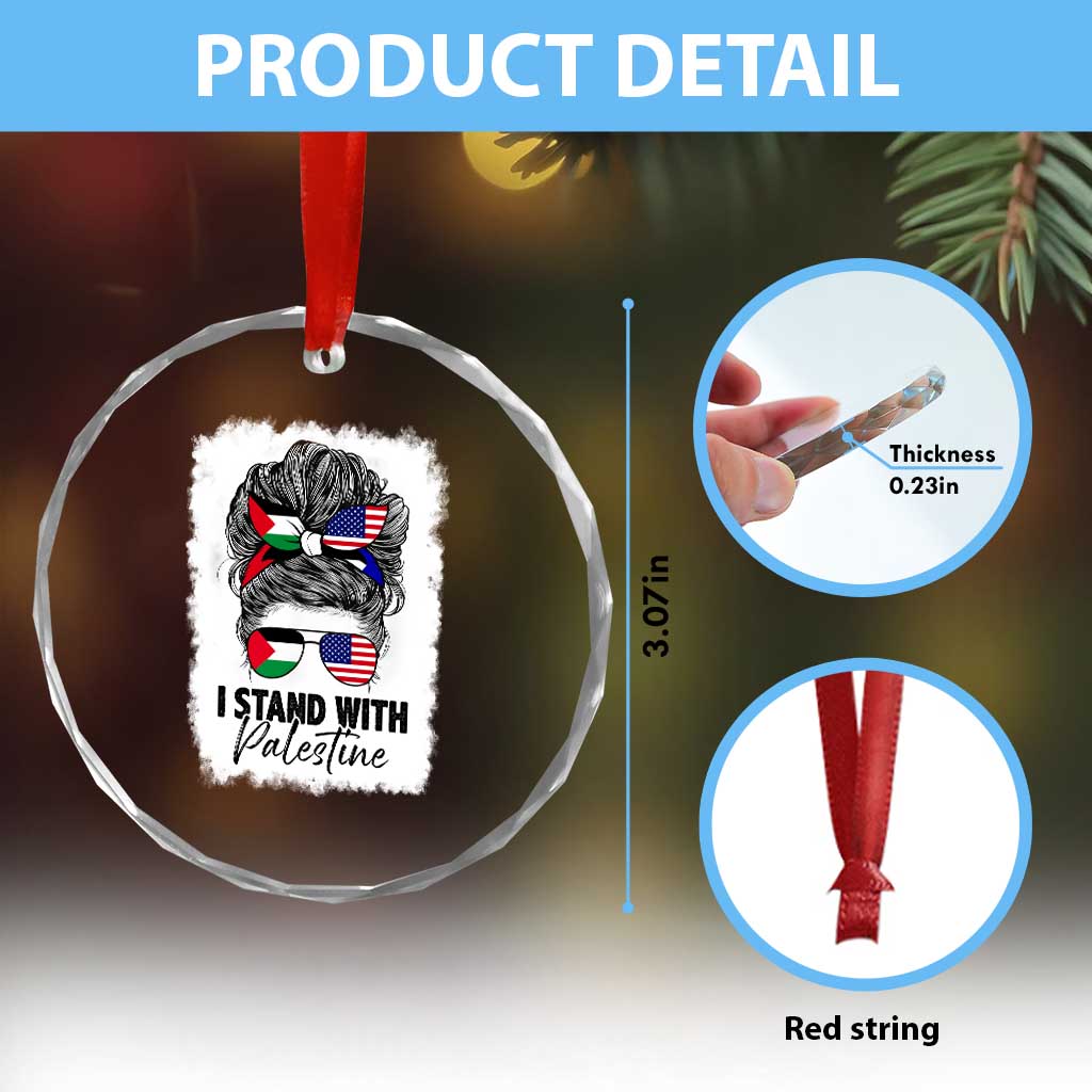 Stand With Palestine Crystal Glass Ornament Messy Bun Gaza Palestinian Flag TS10 Print Your Wear
