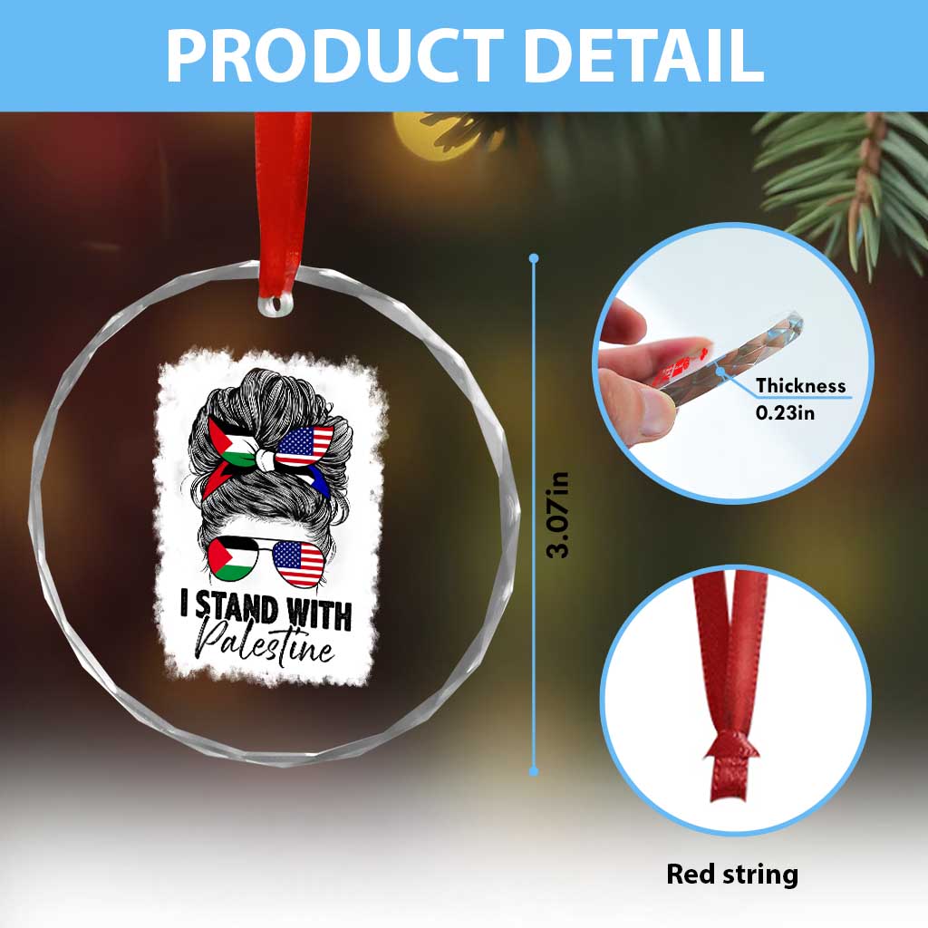 Stand With Palestine Crystal Glass Ornament Messy Bun Gaza Palestinian Flag TS10 Print Your Wear