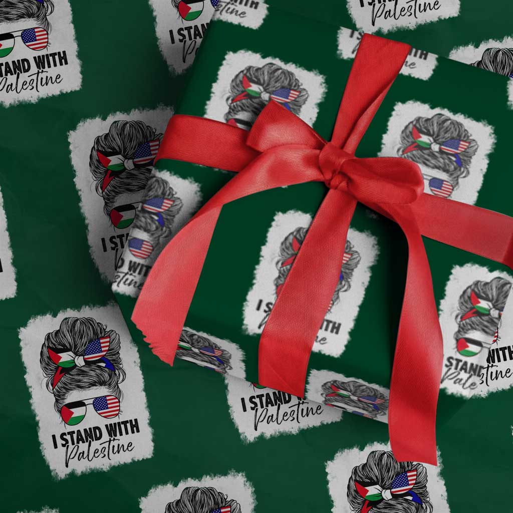 Stand With Palestine Wrapping Paper Roll Messy Bun Gaza Palestinian Flag TS10 Green Print Your Wear