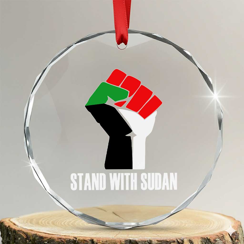 Stand With Sudan Power Fist Crystal Glass Ornament Sudan Flag Activist Peace and Protest TS02 Transparent Glass 3'' Circle Print Your Wear