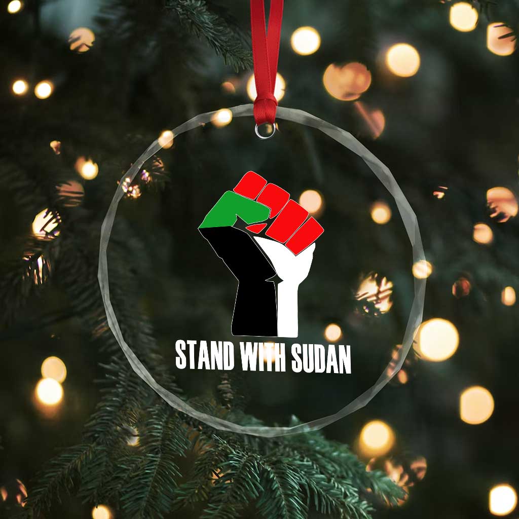 Stand With Sudan Power Fist Crystal Glass Ornament Sudan Flag Activist Peace and Protest TS02 Print Your Wear