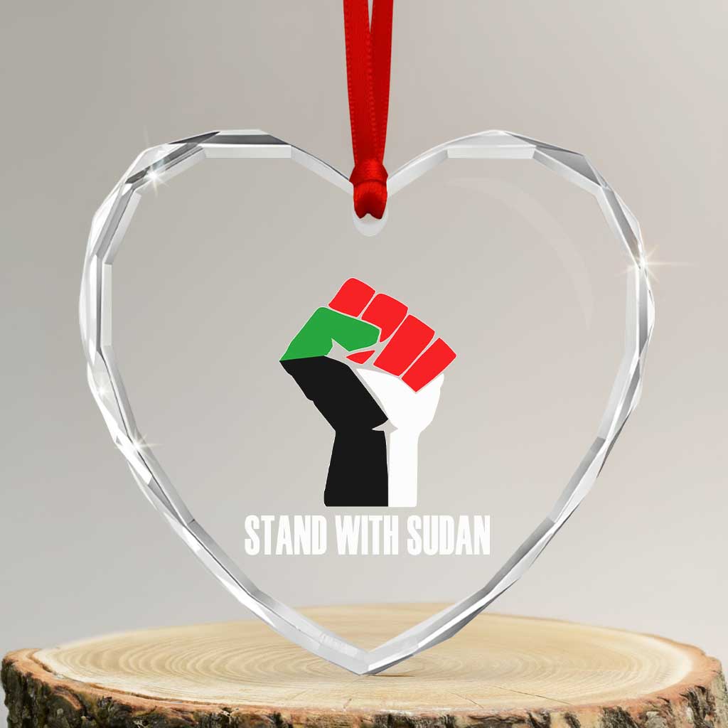 Stand With Sudan Power Fist Heart Crystal Glass Ornament Sudan Flag Activist Peace and Protest TS02 Transparent Glass 3'' Heart Print Your Wear