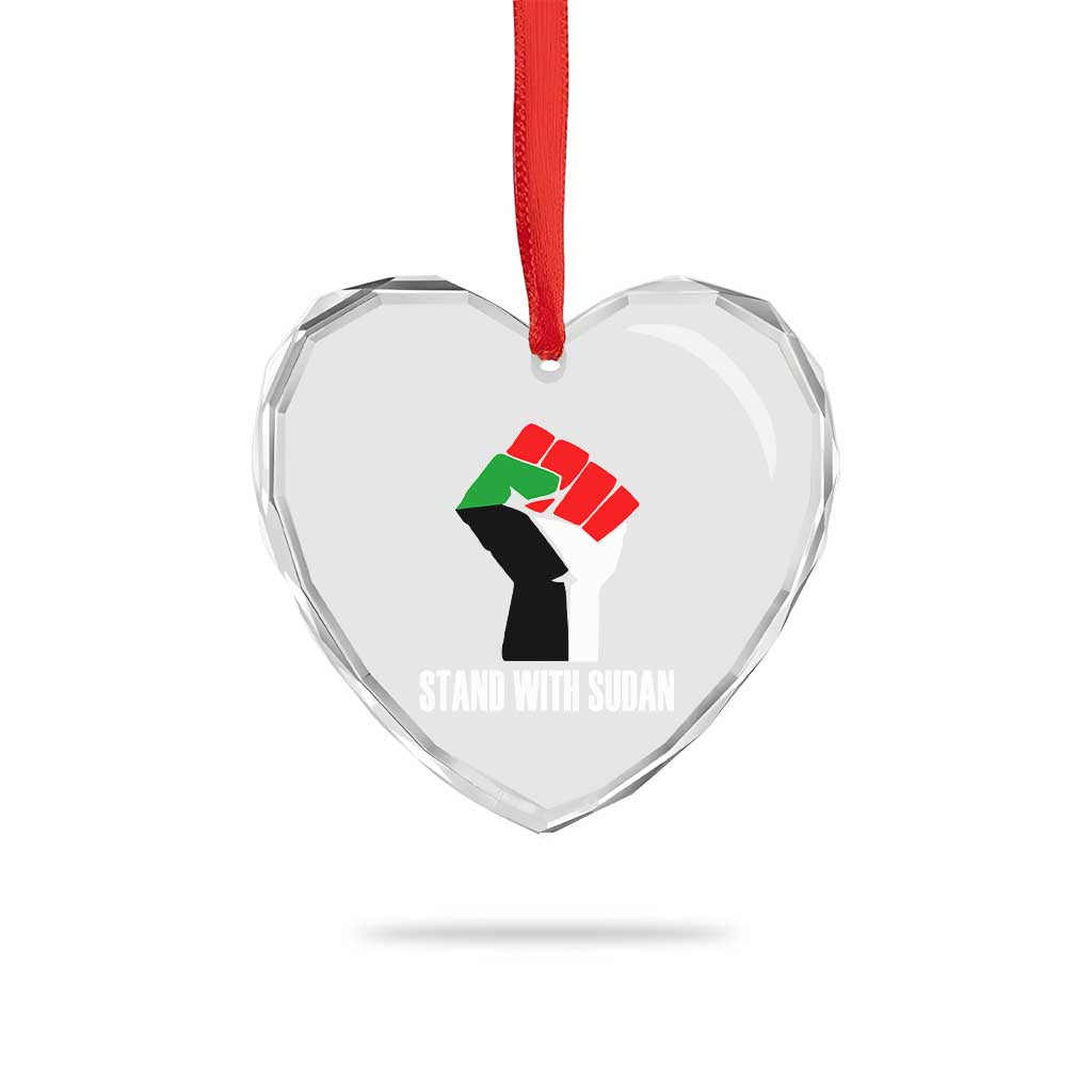 Stand With Sudan Power Fist Heart Crystal Glass Ornament Sudan Flag Activist Peace and Protest TS02 Print Your Wear
