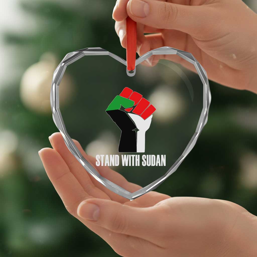 Stand With Sudan Power Fist Heart Crystal Glass Ornament Sudan Flag Activist Peace and Protest TS02 Print Your Wear