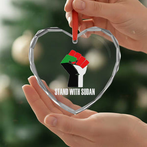 Stand With Sudan Power Fist Heart Crystal Glass Ornament Sudan Flag Activist Peace and Protest TS02 Print Your Wear