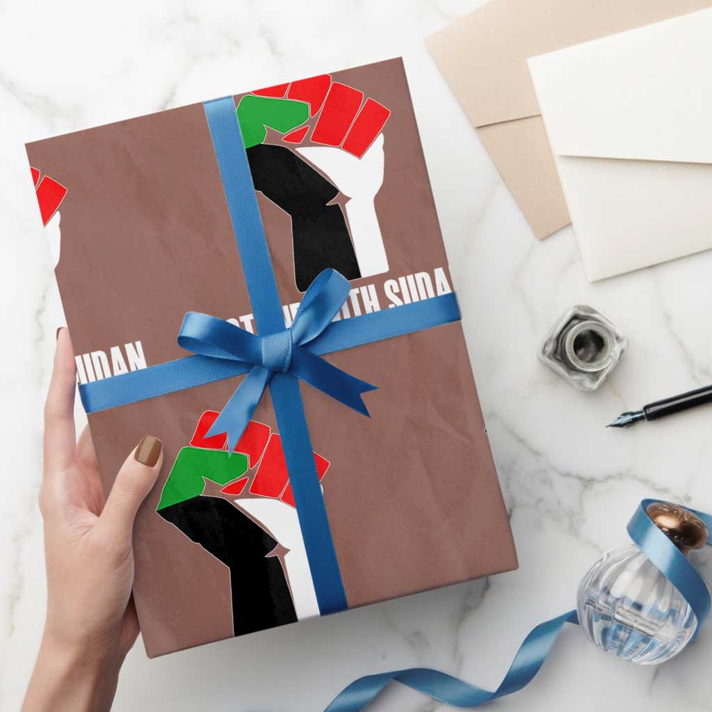 Stand With Sudan Power Fist Wrapping Paper Roll Sudan Flag Activist Peace and Protest TS02 Mocha Print Your Wear