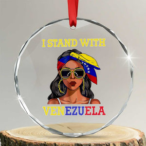 Stand With Venezuela Patriotic Crystal Glass Ornament Venezuelan Flag Empowering Afro Latina Messy Bun Bandana TS02 Transparent Glass 3'' Circle Print Your Wear