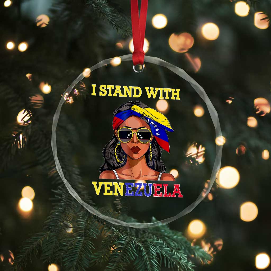 Stand With Venezuela Patriotic Crystal Glass Ornament Venezuelan Flag Empowering Afro Latina Messy Bun Bandana TS02 Print Your Wear
