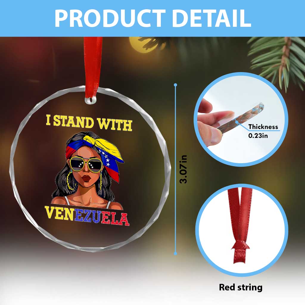Stand With Venezuela Patriotic Crystal Glass Ornament Venezuelan Flag Empowering Afro Latina Messy Bun Bandana TS02 Print Your Wear
