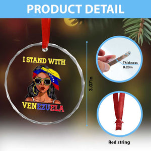 Stand With Venezuela Patriotic Crystal Glass Ornament Venezuelan Flag Empowering Afro Latina Messy Bun Bandana TS02 Print Your Wear