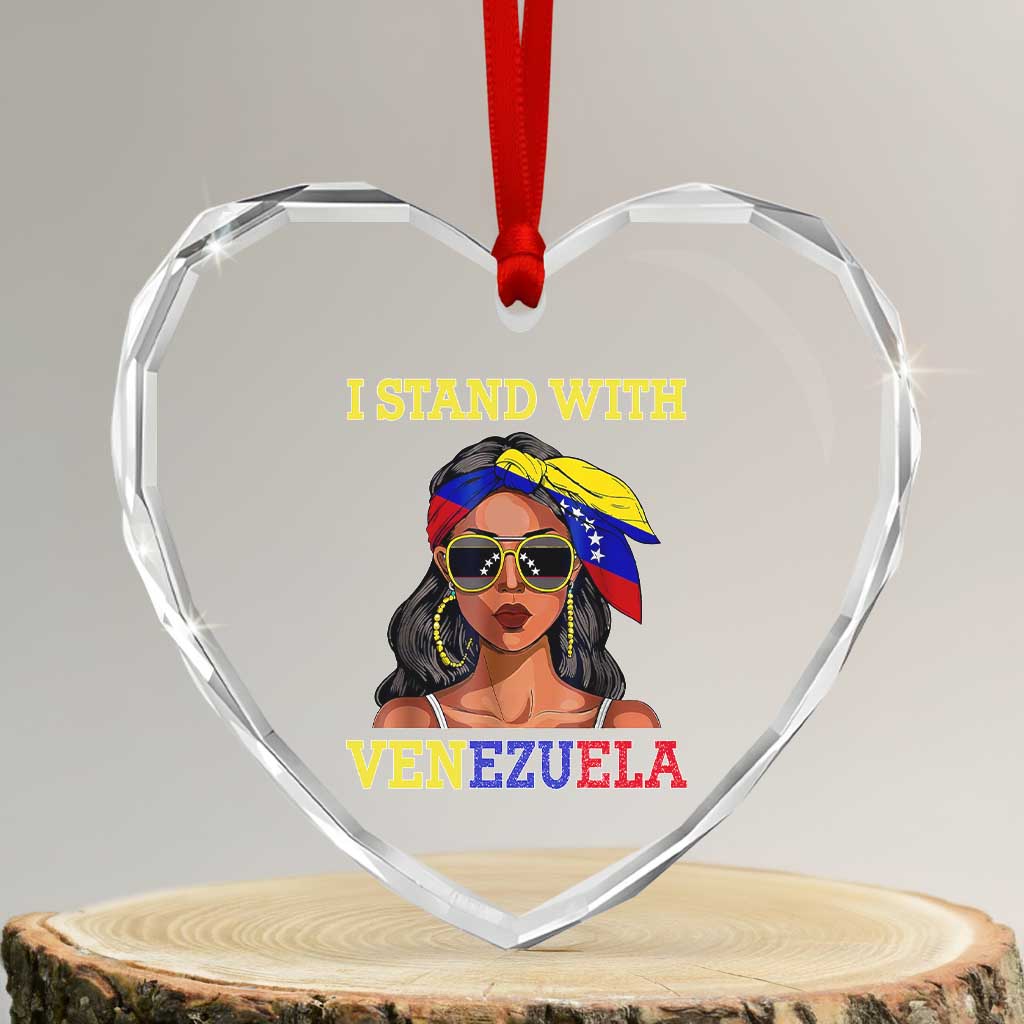 Stand With Venezuela Patriotic Heart Crystal Glass Ornament Venezuelan Flag Empowering Afro Latina Messy Bun Bandana TS02 Transparent Glass 3'' Heart Print Your Wear