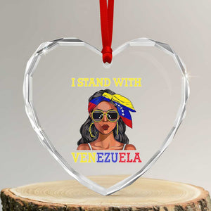 Stand With Venezuela Patriotic Heart Crystal Glass Ornament Venezuelan Flag Empowering Afro Latina Messy Bun Bandana TS02 Transparent Glass 3'' Heart Print Your Wear