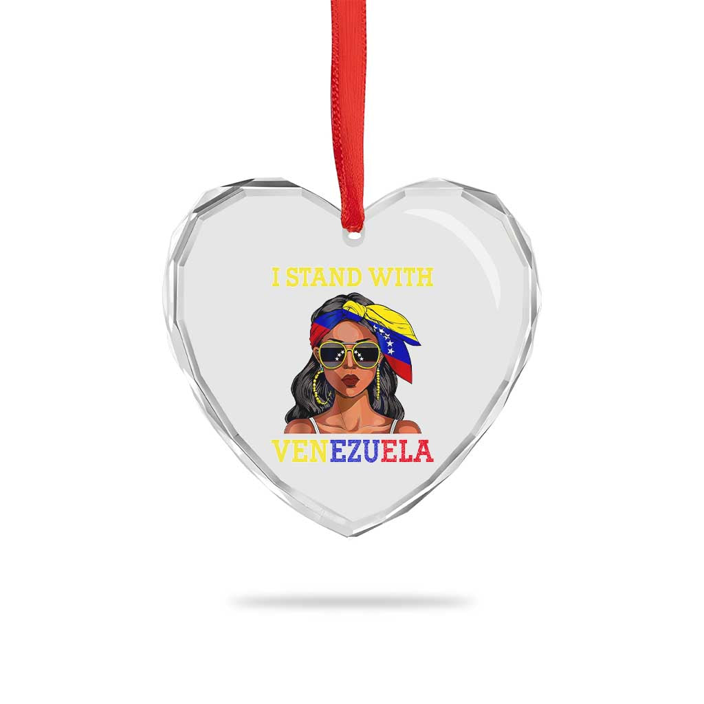 Stand With Venezuela Patriotic Heart Crystal Glass Ornament Venezuelan Flag Empowering Afro Latina Messy Bun Bandana TS02 Print Your Wear