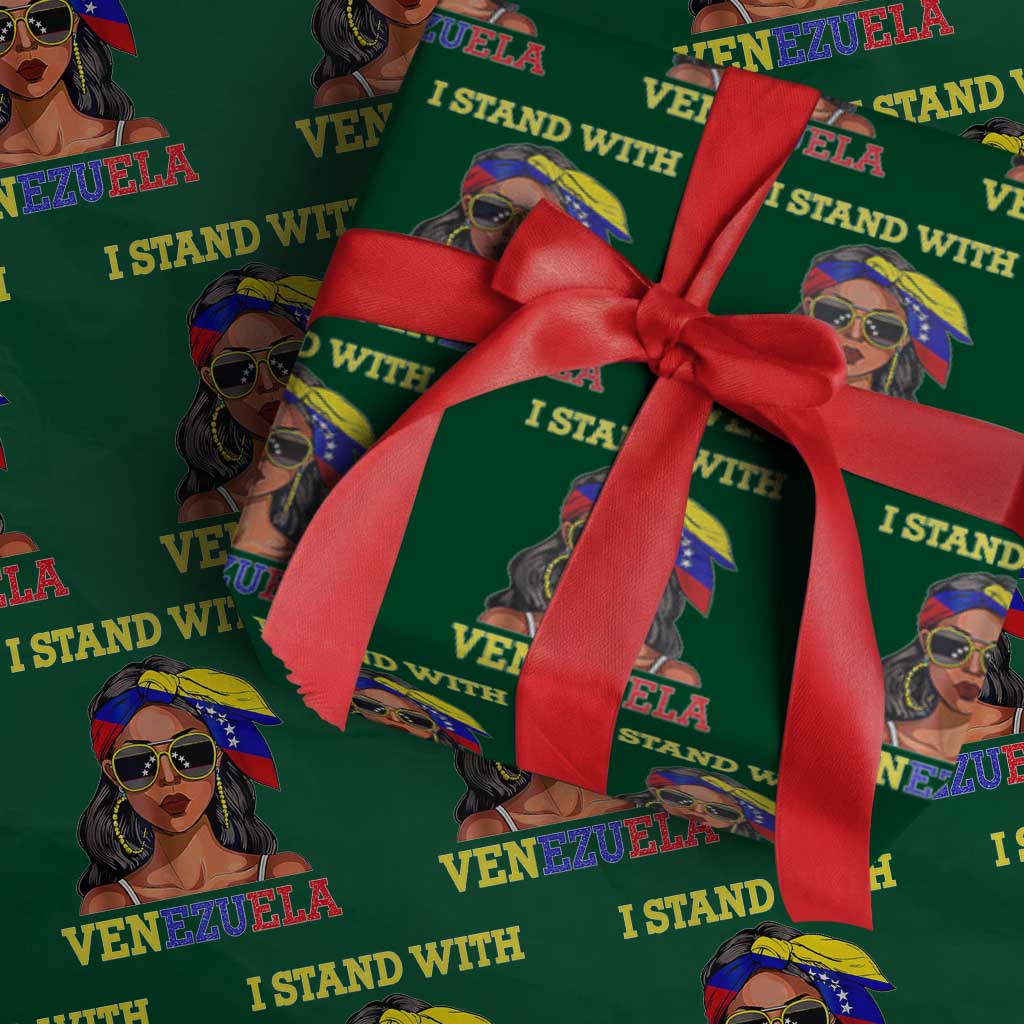 Stand With Venezuela Patriotic Wrapping Paper Roll Venezuelan Flag Empowering Afro Latina Messy Bun Bandana TS02 Green Print Your Wear