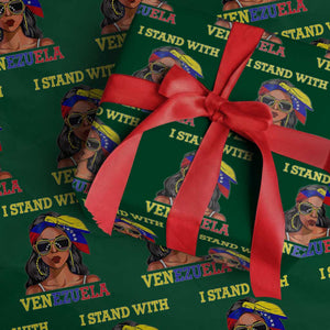 Stand With Venezuela Patriotic Wrapping Paper Roll Venezuelan Flag Empowering Afro Latina Messy Bun Bandana TS02 Green Print Your Wear