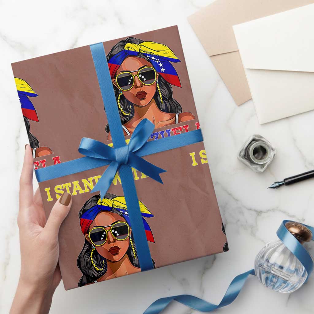 Stand With Venezuela Patriotic Wrapping Paper Roll Venezuelan Flag Empowering Afro Latina Messy Bun Bandana TS02 Mocha Print Your Wear