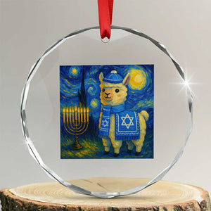 Starry Hanukkah Night Crystal Glass Ornament Funny Llama Jewish Holiday Gift TS12 Transparent Glass 3'' Circle Print Your Wear