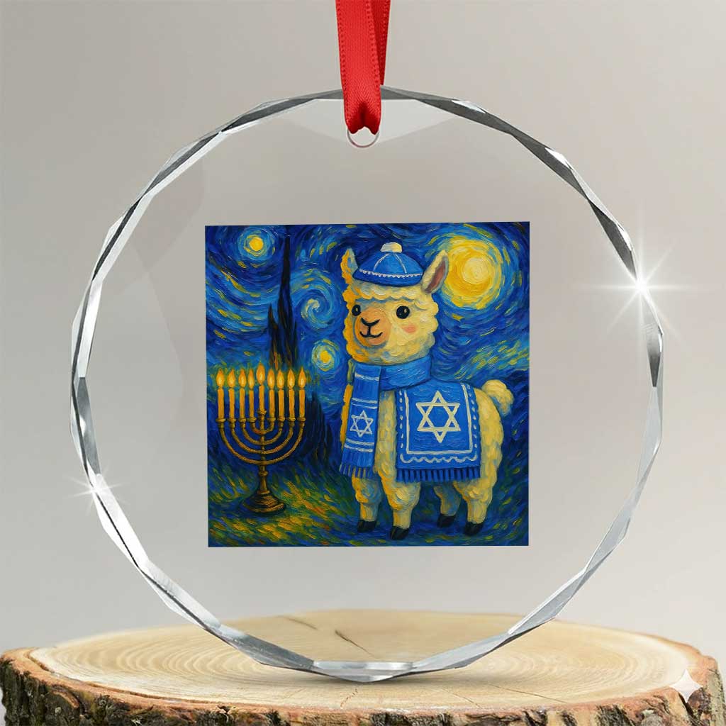 Starry Hanukkah Night Crystal Glass Ornament Funny Llama Jewish Holiday Gift TS12 Transparent Glass 3'' Circle Print Your Wear