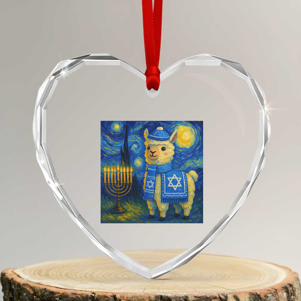 Starry Hanukkah Night Heart Crystal Glass Ornament Funny Llama Jewish Holiday Gift TS12 Transparent Glass 3'' Heart Print Your Wear
