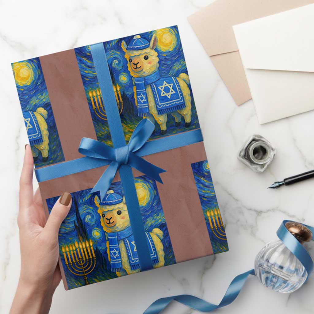Starry Hanukkah Night Wrapping Paper Roll Funny Llama Jewish Holiday Gift TS12 Mocha Print Your Wear