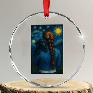 Starry Night Art Parody Crystal Glass Ornament Girl And Labrador Retriever Dog Mom Gift TS12 Transparent Glass 3'' Circle Print Your Wear