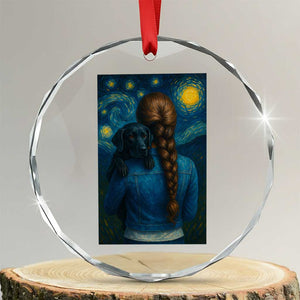Starry Night Art Parody Crystal Glass Ornament Girl And Labrador Retriever Dog Mom Gift TS12 Transparent Glass 3'' Circle Print Your Wear