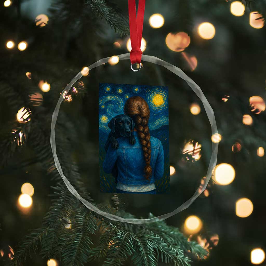 Starry Night Art Parody Crystal Glass Ornament Girl And Labrador Retriever Dog Mom Gift TS12 Print Your Wear