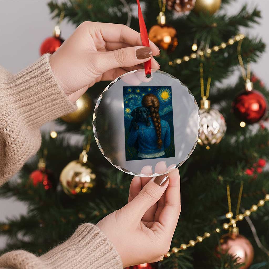 Starry Night Art Parody Crystal Glass Ornament Girl And Labrador Retriever Dog Mom Gift TS12 Print Your Wear