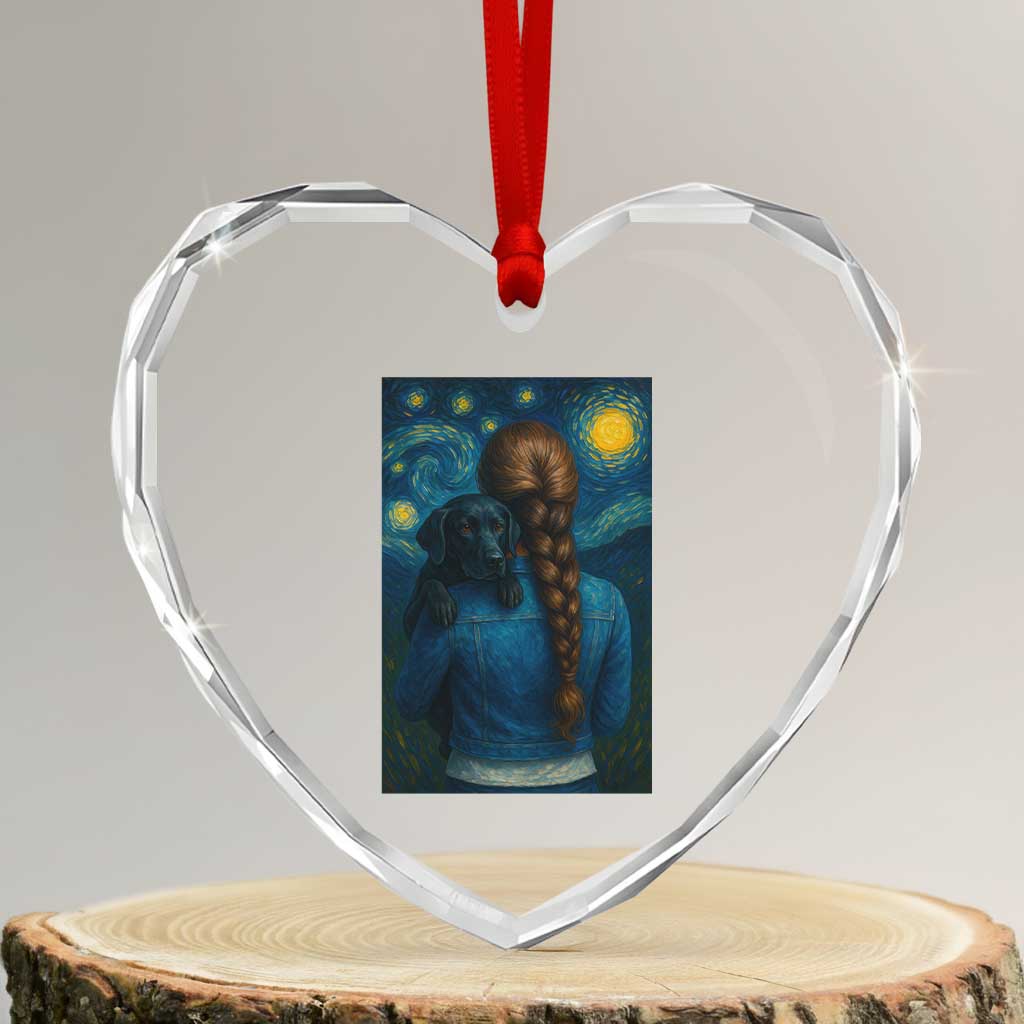 Starry Night Art Parody Heart Crystal Glass Ornament Girl And Labrador Retriever Dog Mom Gift TS12 Transparent Glass 3'' Heart Print Your Wear