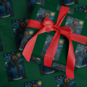 Starry Night Art Parody Wrapping Paper Roll Girl And Labrador Retriever Dog Mom Gift TS12 Green Print Your Wear