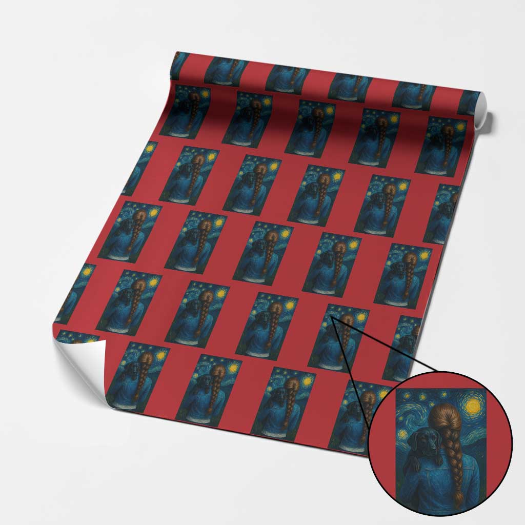 Starry Night Art Parody Wrapping Paper Roll Girl And Labrador Retriever Dog Mom Gift TS12 Red Print Your Wear