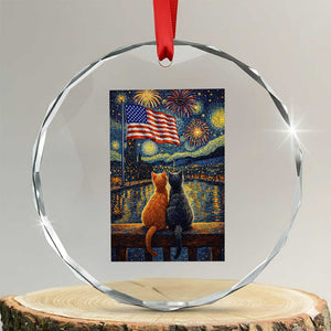 Starry Night Cat Patriotic American Pride Crystal Glass Ornament TS12 Transparent Glass 3'' Circle Print Your Wear