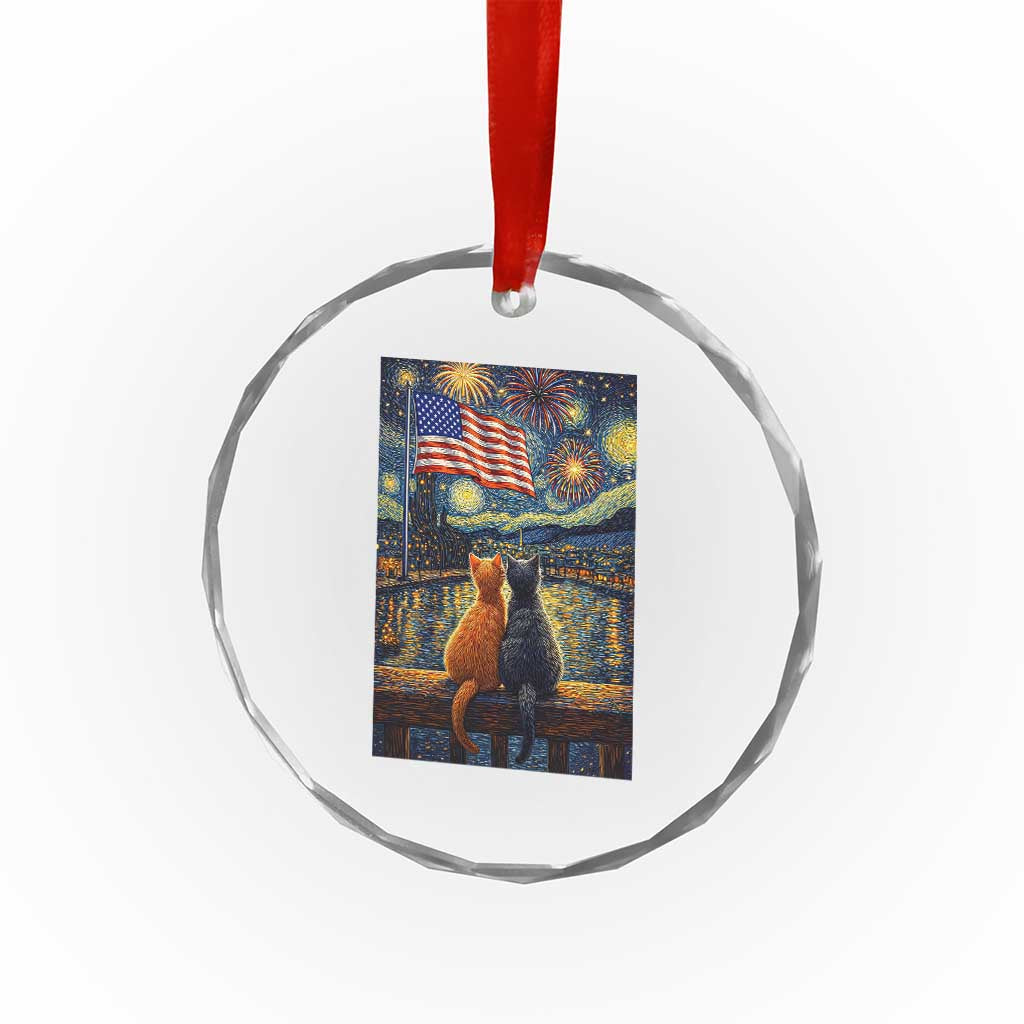 Starry Night Cat Patriotic American Pride Crystal Glass Ornament TS12 Print Your Wear