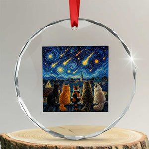 Starry Night Cats Watching Meteors Crystal Glass Ornament Astronomy Lover Gift