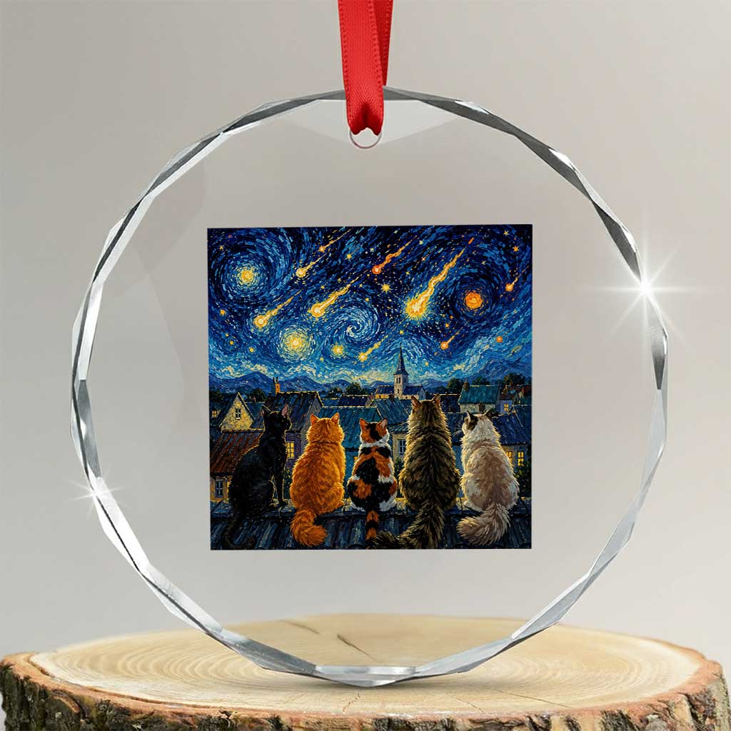 Starry Night Cats Watching Meteors Crystal Glass Ornament Astronomy Lover Gift TS12 Transparent Glass 3'' Circle Print Your Wear