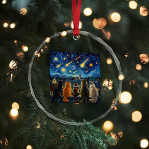 Starry Night Cats Watching Meteors Crystal Glass Ornament Astronomy Lover Gift