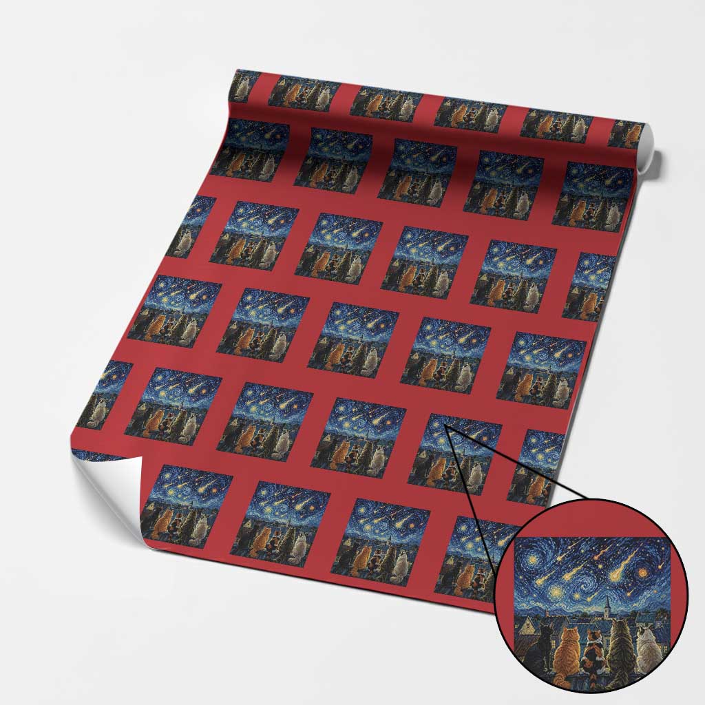 Starry Night Cats Watching Meteors Wrapping Paper Roll Astronomy Lover Gift