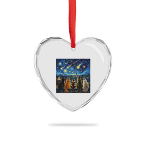 Starry Night Cats Watching Meteors Heart Crystal Glass Ornament Astronomy Lover Gift